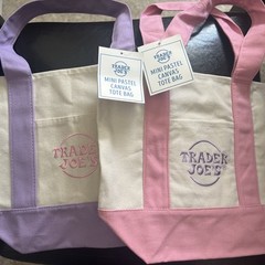 Trader Joe’s Mini Canvas Reusable Pastel PURPLE & PINK Tote Bag Spring