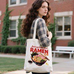 ANATTASOUL Noodle Print Canvas Tote Bag, Durable Women’s Shoulder with Zip