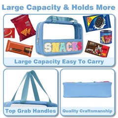 Snack Bags Chenille Letter Patch Clear Bag Snacks for Travel, Blue-Snack