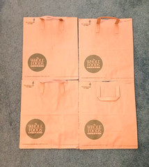 Lot of 4 Whole Foods Brown Grocery Paper Bags Reusable Logo Top Handle Craft