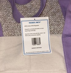 NWT Trader Joes Reusable Large Tote Bag Embroidered 21 x 14 Purple
