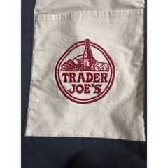 Trader Joe’s Canvas Tote Bag Navy Blue Cream Embroidered Logo Reusable t1704