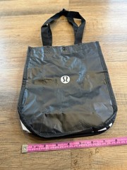 Lululemon Black Nylon Foldable Reusable Shopping Bag Tote Modern 13x11x4in