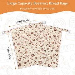 KONGDY 2 Packs Reusable Beeswax Bread Bags, Cotton 12in x 17in, brown, beige