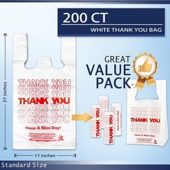 Reusable White Thank You T-Shirt Bags – 200PCS Grocery Shopping & Supermarket Ba