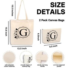 Canvas Tote Bag Makeup Cosmetic Personalized Letter G 1085