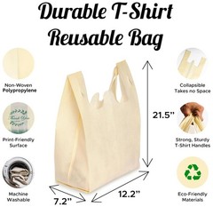 300 Pack Cream Reusable Eco-Friendly Grocery T-Shirt Shopping Bags 21.5”x12.2…