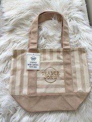 Trader Joe’s Striped Mini Canvas Tote Bag Beige/Tan 13″ L x 8″ H x 6″ W