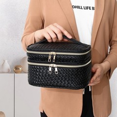 Pinkmik Travel Makeup Bag for Women Double Layer Cosmetic with A/Black