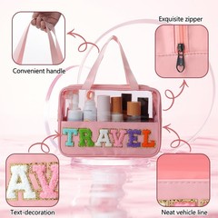 TRIP TIGER Girls Clear Makeup Bag with Chenille Letter Pink/Clear