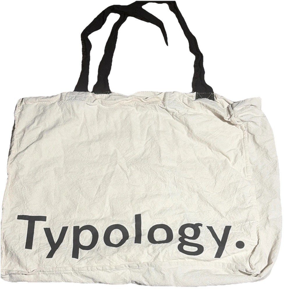 Typology Reusable Cotton Shopping Bag Foldable Beige Black 18x14x 5in Used