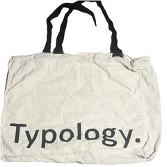 Typology Reusable Cotton Shopping Bag Foldable Beige Black 18x14x 5in Used