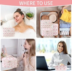 LAKSMI 3PCS Cotton Quilted Floral Makeup Bag Set for Women, Cute Make Up Pink