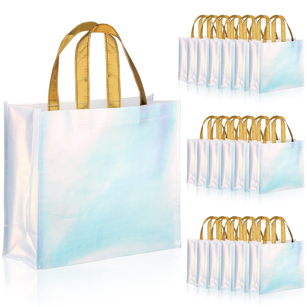 20-PCS Glossy Reusable Grocery Bag Non-Woven Blue Gift Bag with Handles