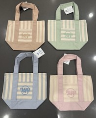 TRADER JOE’S MINI PASTEL STRIPE CANVAS TOTE BAGS SET Of 4 PINK BLUE GREEN BEIGE
