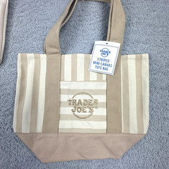 TRADER JOE’S MINI PASTEL STRIPE CANVAS TOTE BAGS SET Of 4 PINK BLUE GREEN BEIGE