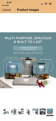 Lotus Four-Piece Reusable Trolley Shopping Bag Set, Insulated, Gray/Blue