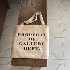 Gallery Dept. Beige Canvas Reusable Shopping Bag Tote with Text Pattern