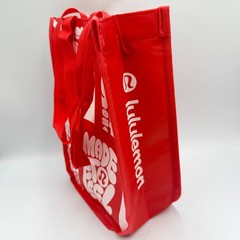 Lululemon Reusable Shopping Tote Lunch Bag Red White Snap Button 11″ x 9″ x 4.5″