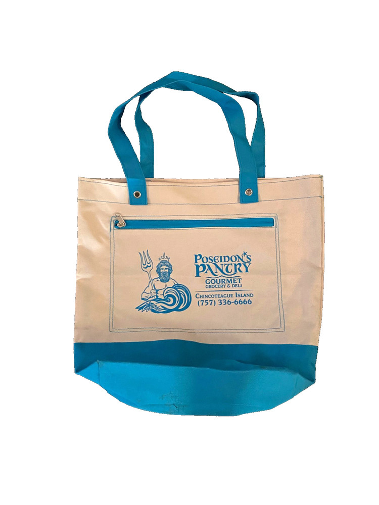 Poseidon’s Pantry Reusable Shopping Bag Outside Zip Pocket Chincoteague Island
