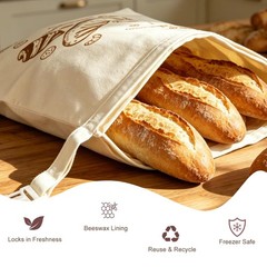 Beeswax Bread Bags 2 Pack Reusable Sourdough for Homemade, Large, Off-White