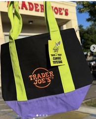 Trader Joes Mini Halloween Canvas Tote Bag Limited Edition New BLACK neon green