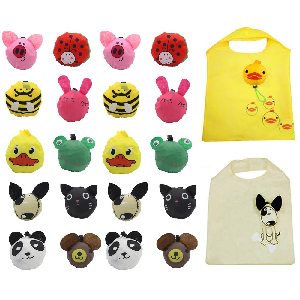 Animal Print Reusable Shopping Bags Foldable Polyester Grocery Tote 20 PCS