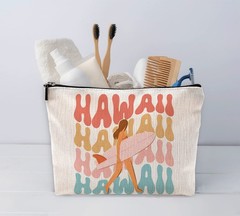 Sufamb Retro Groovy Hawaii Aloha Surf Girl Makeup Bag,Summer Beach Multicolor
