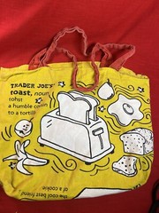 Trader Joe’s Reusable Tote Bag Grocery Shopping Waffle Toast Cotton Yellow Red
