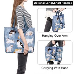 2 Pack Reusable Grocery Bags Polyester Cute Cat Shopping Bag Handles Foldable