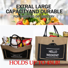 Jute Beach Tote for Women, Reusable Grocery Shopping Bag with Handle, Cute Straw