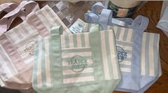 Trader Joe’s Reusable Tote Bags Lot of 3 Striped Multicolor 10x10x12