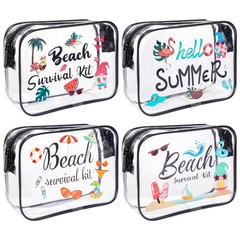 SUMERSHA 4Pcs Beach Clear Makeup Bags for Women 7.8 x 5.5 x 2.4 inches,
