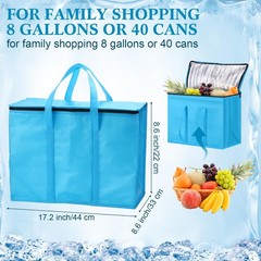 3 PCS XL Insulated Reusable Grocery Bags Foldable Cooler Shopping Tote Blue