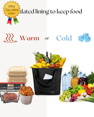 Black Insulated Grocery Bags, 4 Pack Reusable Shopping Bags with Zippered Top