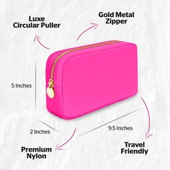 DANCOUR Small Makeup Bag – Cute Preppy Nylon Pouch, Small, Hot Pink