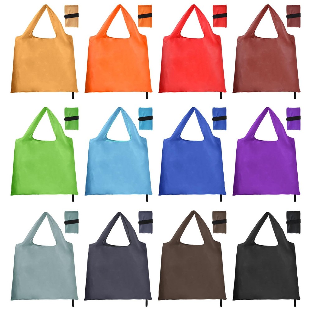 12 Pack Colorful Foldable Reusable Grocery Bags for Market Shopping 25x21in W…