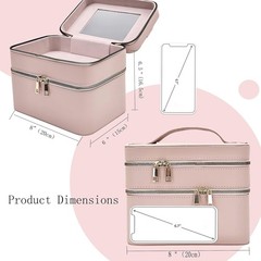Hard Makeup Case, Double Layer Travel Cosmetic Case with Mirror – Waterproof PU