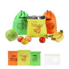 Small Mesh Drawstring Produce Bags 3 Pack + 5 Bonus Medium, Green Yellow Red