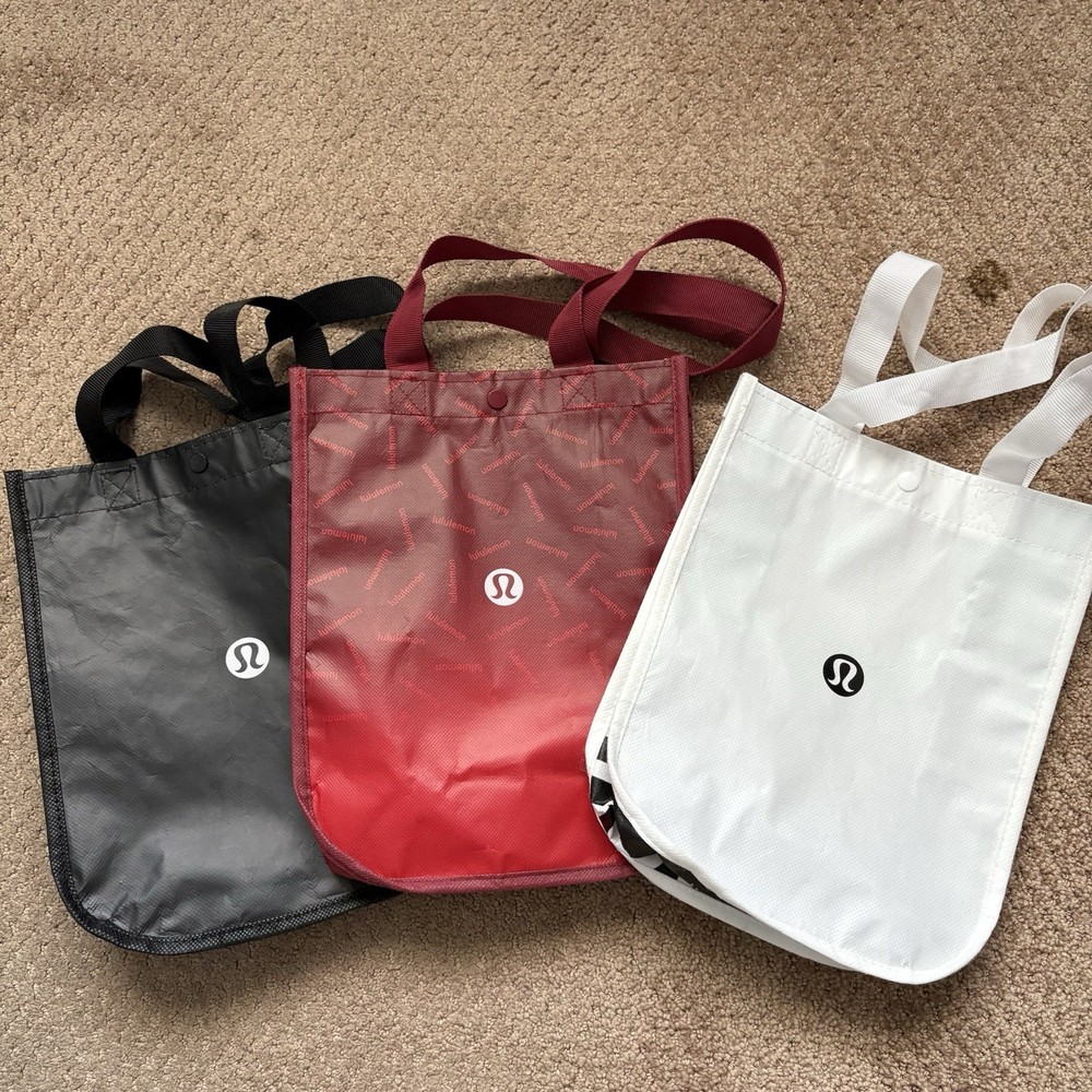Lululemon Reusable Shopping Tote Bag Small Black White Red Lot 3