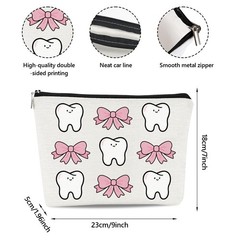 Teeth Makeup Bag,Dental Assistant Accessories Cosmetic 9 x 7 inches, White