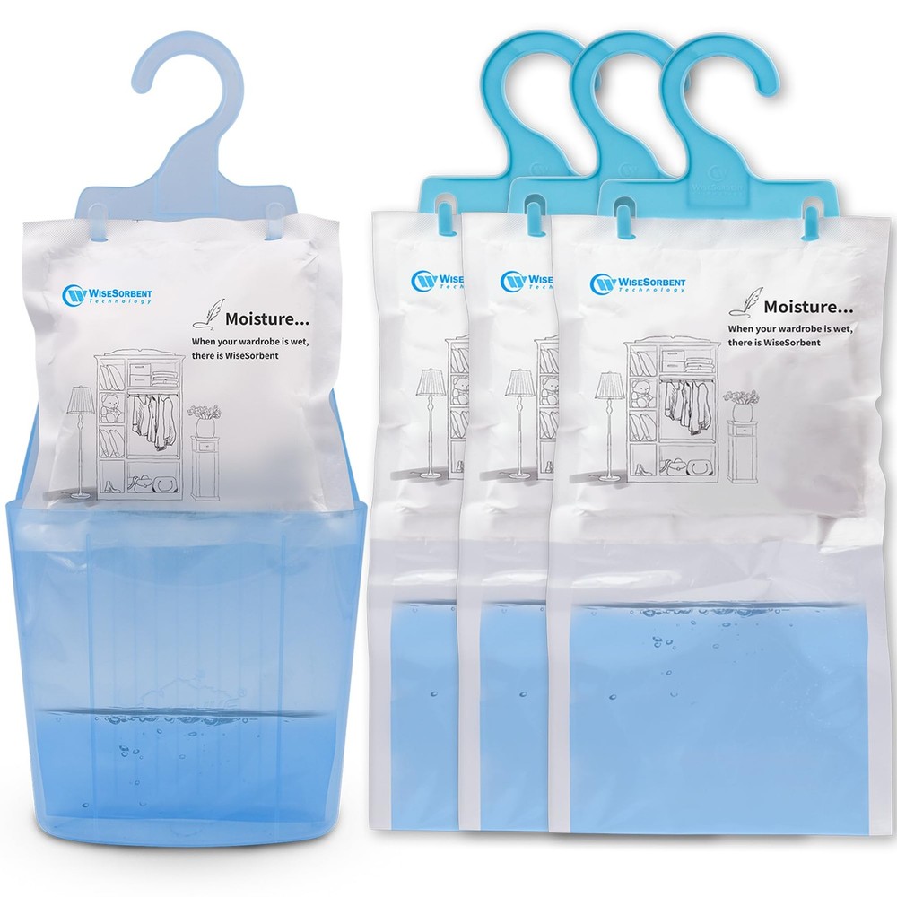 Wisesorb Moisture Absorber Packets with Plastic Case & 4 Piece Set, Blue