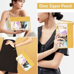 iZuzta PVC Flat Makeup Bag w/ Wristlet, Zipper, Travel Toiletry Bag, Yellow