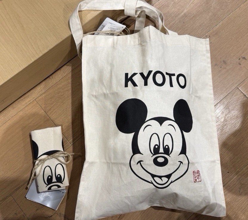DISNEY KYOTO MICKEY MOUSE TOTE BAG 13 x16 Disney Store Japan Cloth Bag NWT