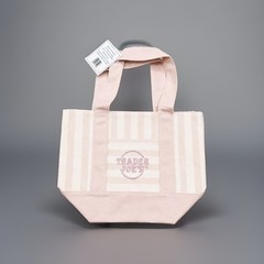 Trader Joe’s Limited Mini Canvas Pastel Striped Tote Bag 2026 -PINK 1pc