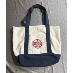 Trader Joe’s Canvas Tote Bag Navy Blue Cream Embroidered Logo Reusable t1704