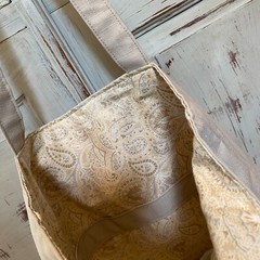 Tote Bag Fully Reversible, Shopping/Beach Bag, Paisley Beige & Cream, 40x38cm