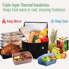 3 Pack Black Insulated Reusable Grocery Bag Large Cooler Tote for Shopping