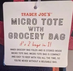 Trader Joes Micro Mini Tote With Grocery Bag 2 In 1 Red Black Limited Edition