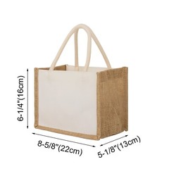 6 PCS Cotton Canvas Tote Bags with Burlap Sides, Reusable Grocery Shopping Bag